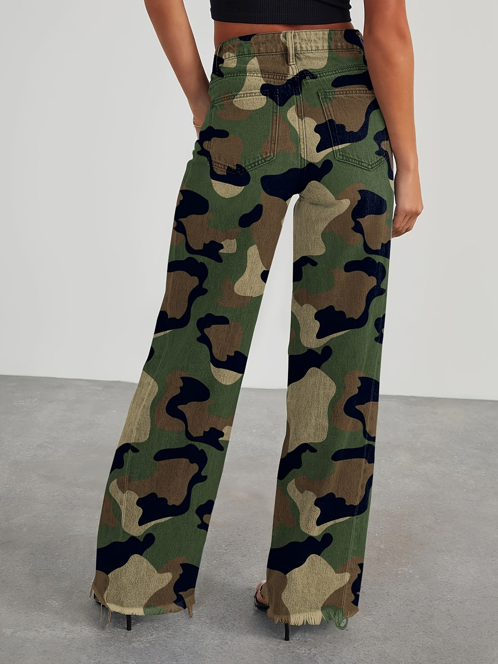 High-Waisted Wide Leg Jeans for Women - Casual Baggy Stretch Denim Pants with Pockets, Relaxed Fit Solid Color Trousers for Everyday & Weekend Wear