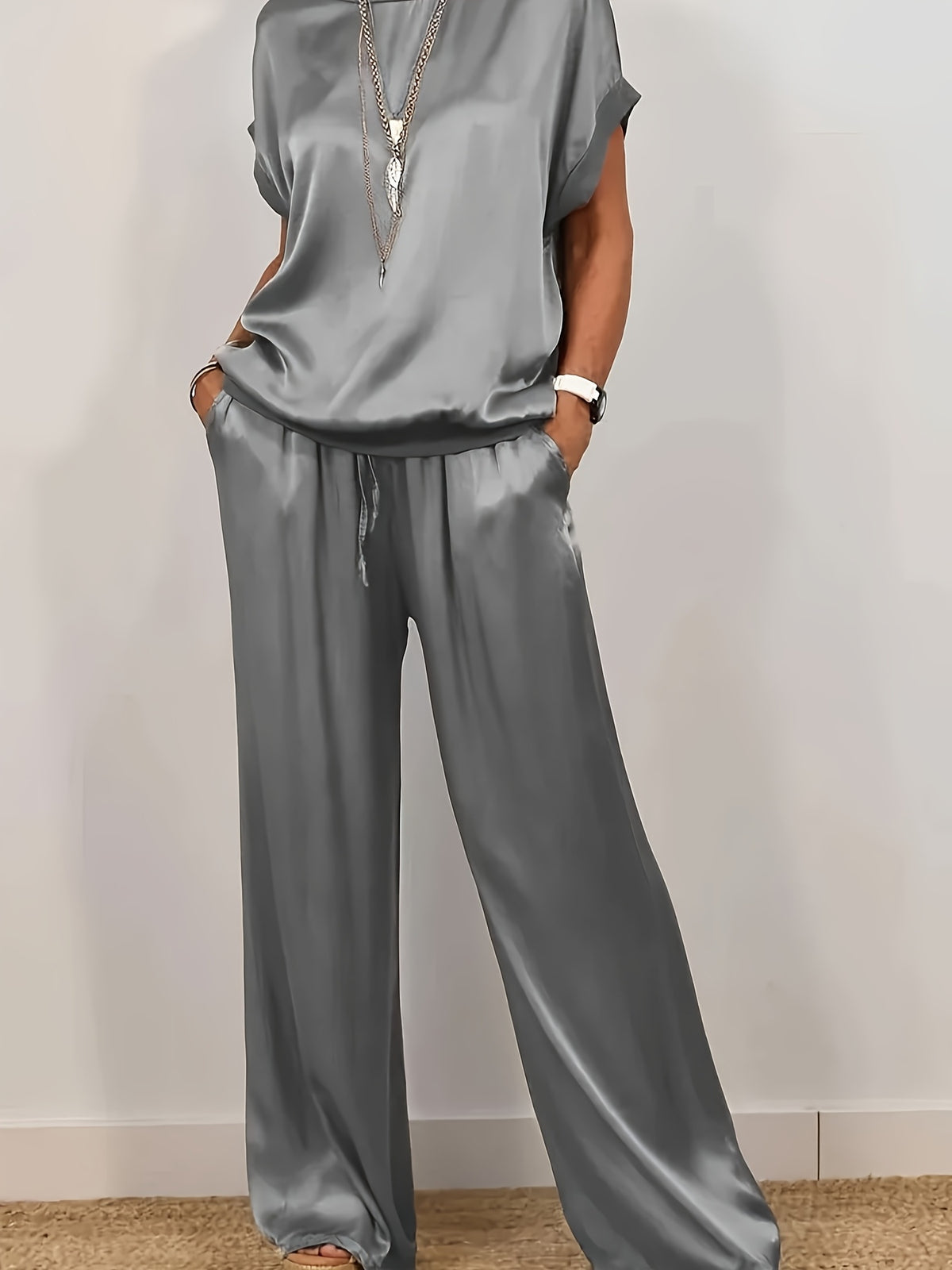 Women's 2 Piece Set Loose Shirt and Wide Leg Pants Casual Trendy Matching Outfit Spring Summer Comfortable Fashion Set