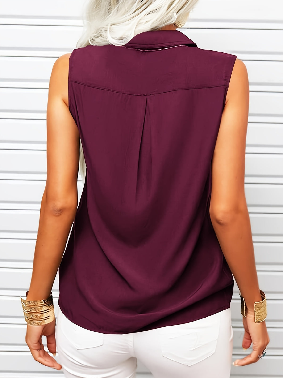 Women's V-Neck Button Down Blouse Slim Fit Lapel Collar Long Sleeve Work Shirt with Chest Pocket Roll-Up Cuffs