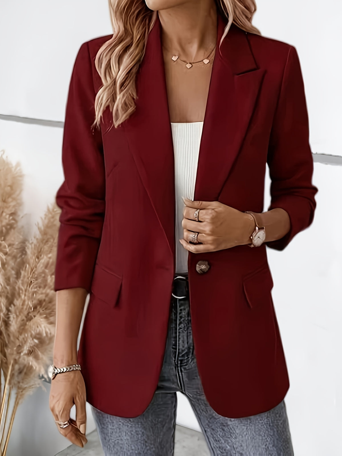 Women's Solid Color Lapel Office Blazer Long Sleeve Elegant Small Suit Jacket Spring Autumn Multi-Color Selection Professional Wear