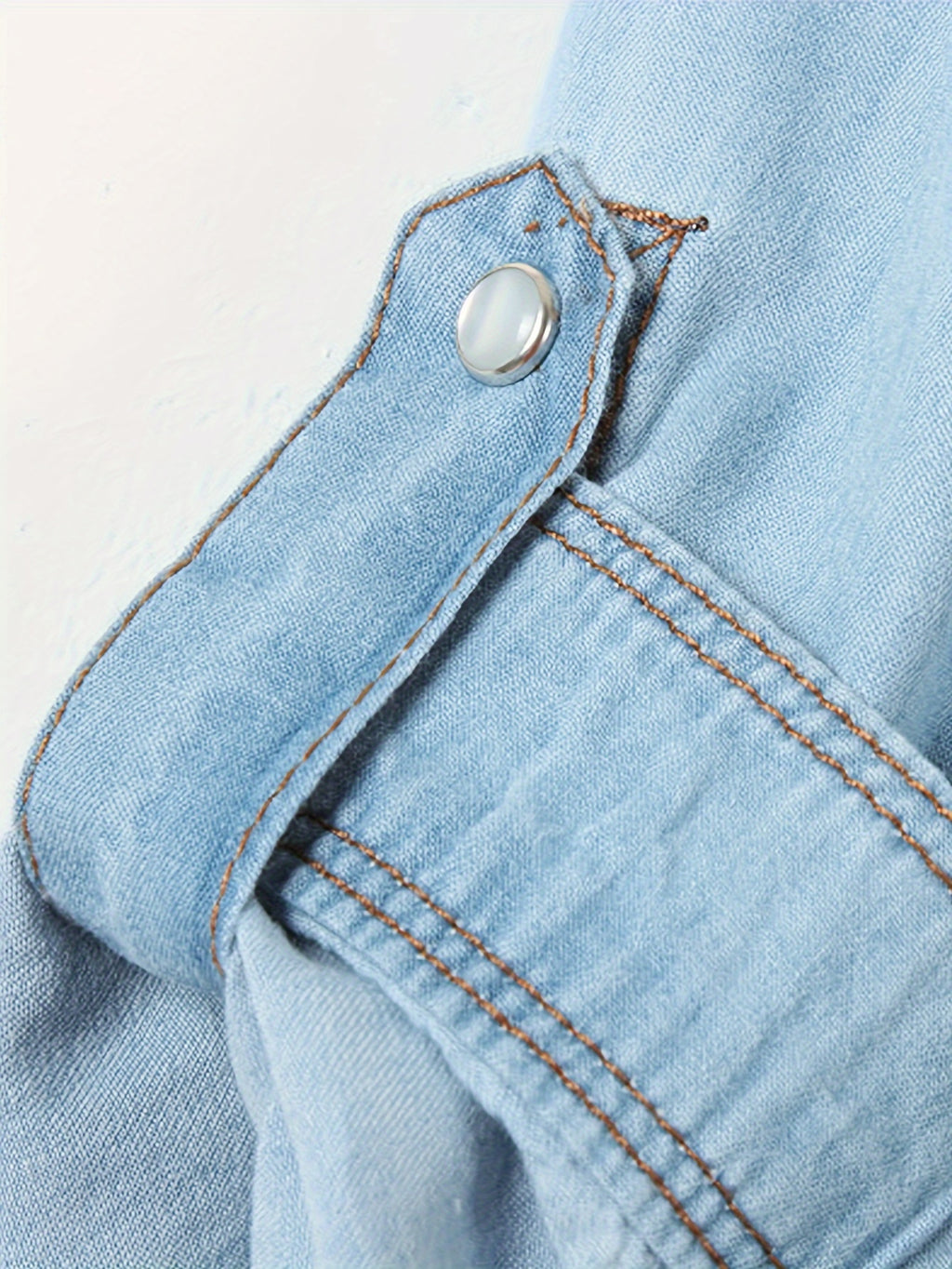 Women's Roll-Up 3/4 Sleeve Tie Front Knot Shirt Chambray Denim Crop Top Button Detail White Blue XS-XXL