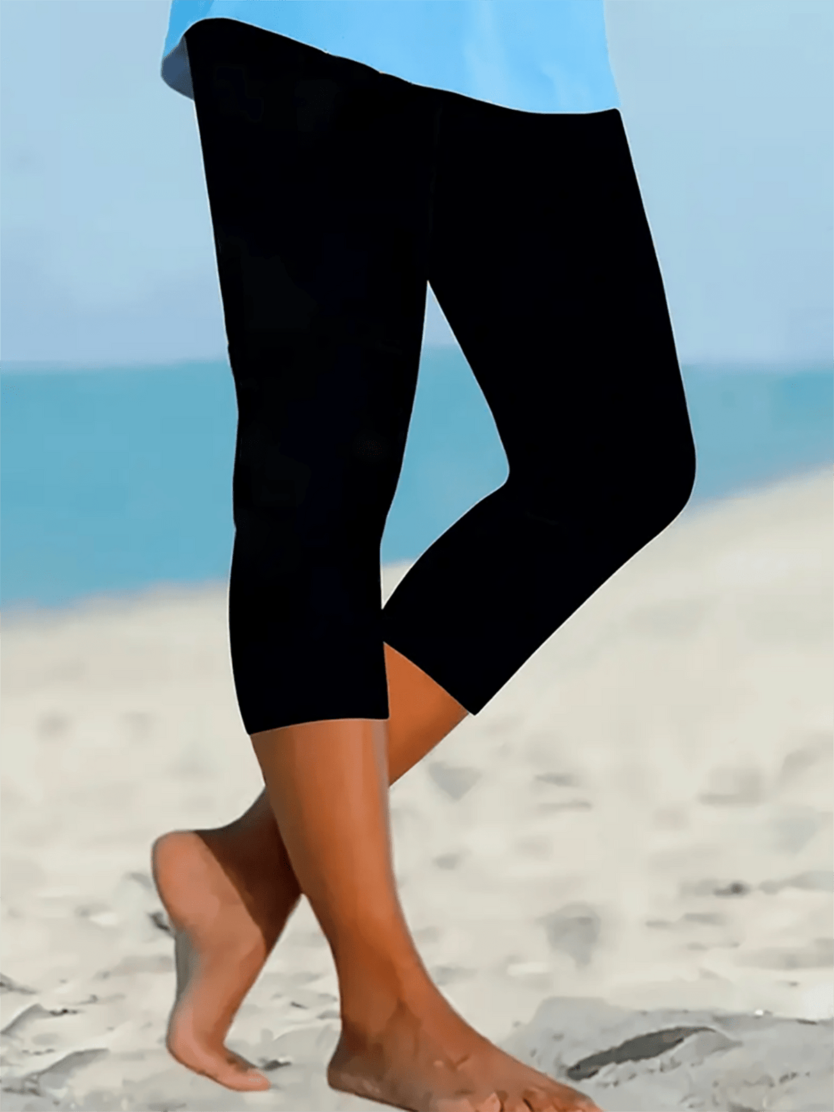 Geometric Bee Print High Waist Cropped Pants Women Black Casual Year-Round S-XXL