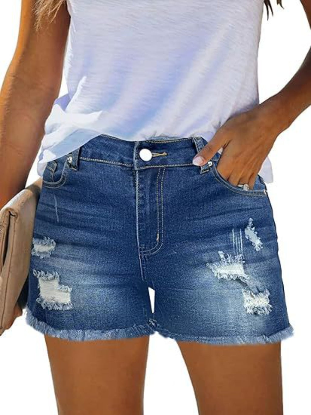 High Waisted Ripped Denim Shorts Women Casual Distressed Raw Hem Jean Shorts Loose Fit Streetwear Summer Outfits