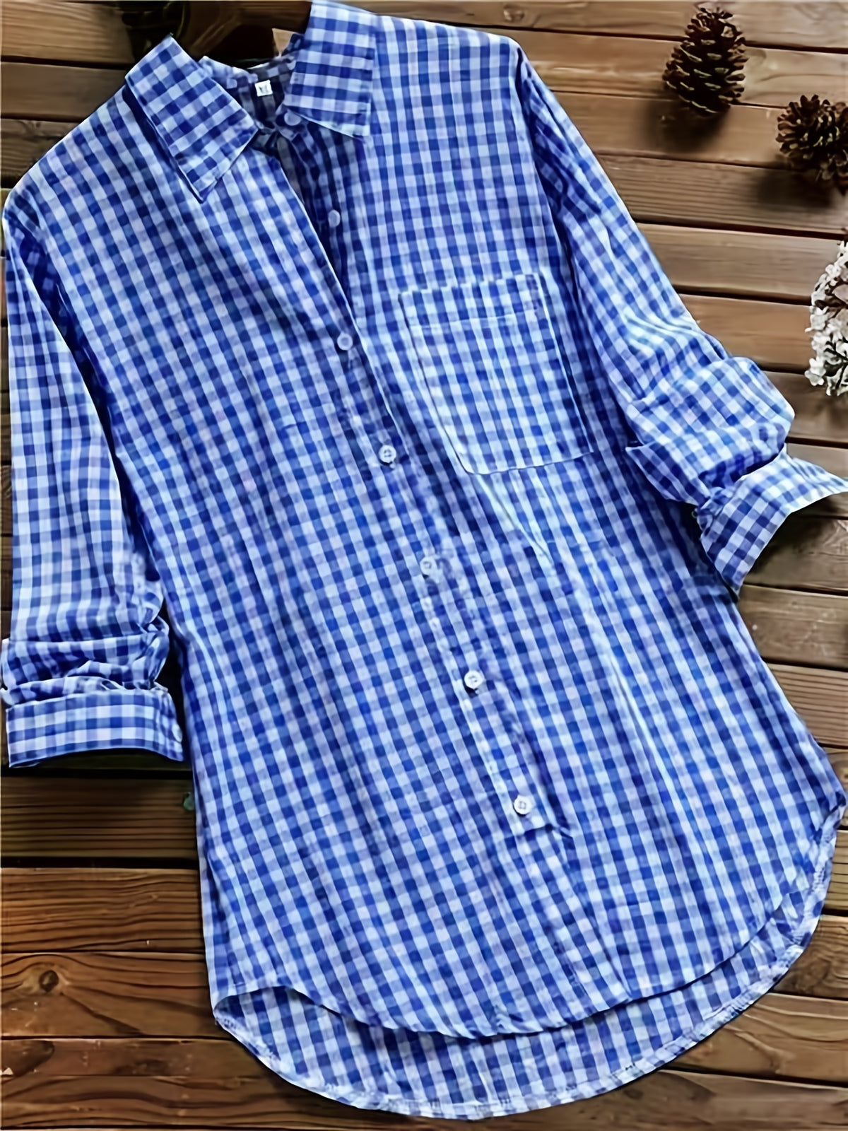 Plaid Checkered Button-Up Shirt Women Long Sleeve Lapel Collar Viscose Blend Casual All Season Versatile Blouse for Women