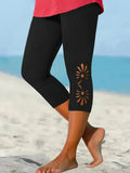 Sunburst Print Capri Leggings Women High Waist 7/8 Length Skinny Stretch Pants Brown Black Breathable Polyester Summer Beach Casual Slim Fit S-XXL
