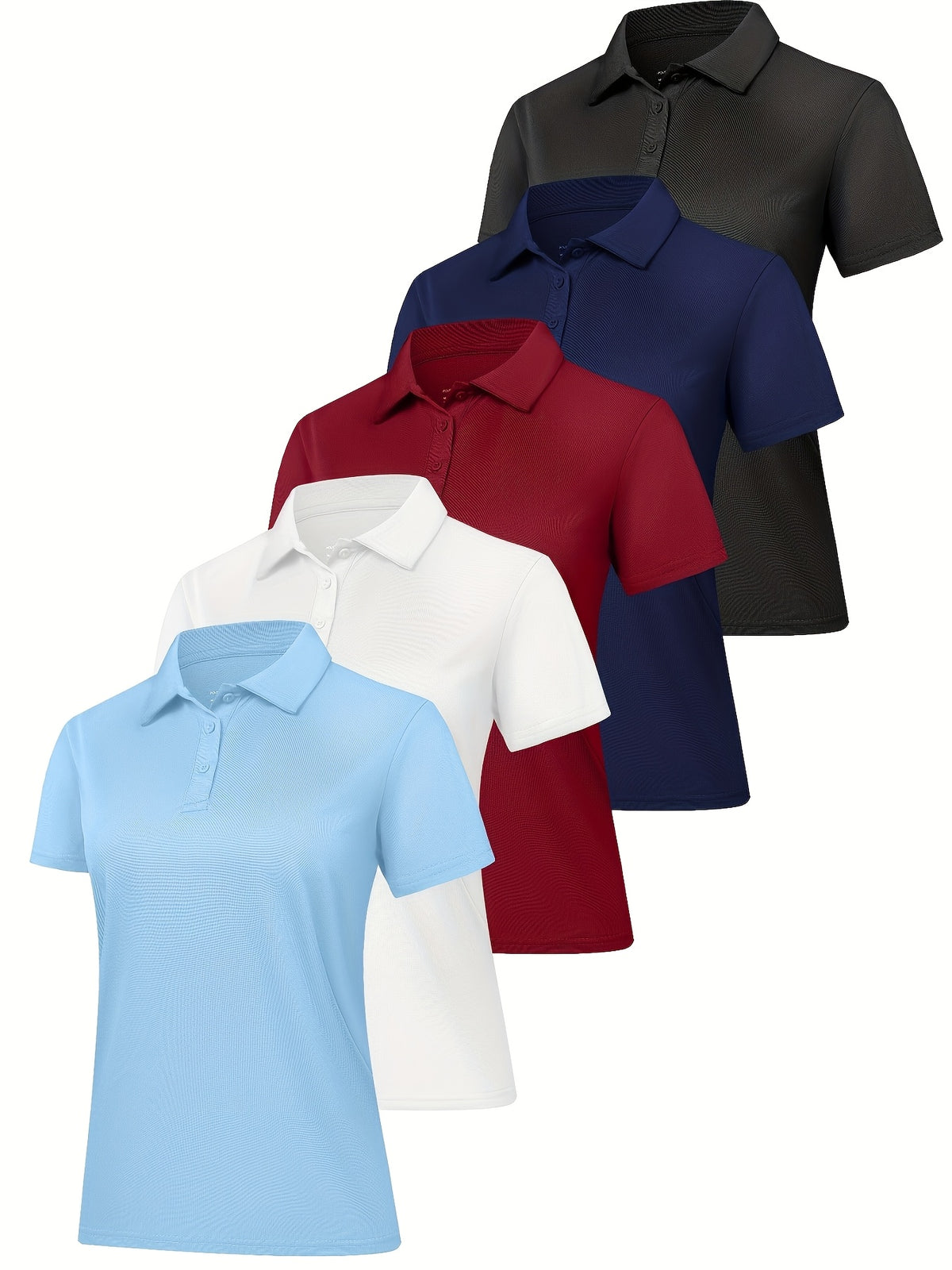 5 Pack Women's Polo Shirts Short Sleeve 3-Button Collared Moisture-Wicking Uniform Tops Work Casual Spring Summer Fall 100% Polyester