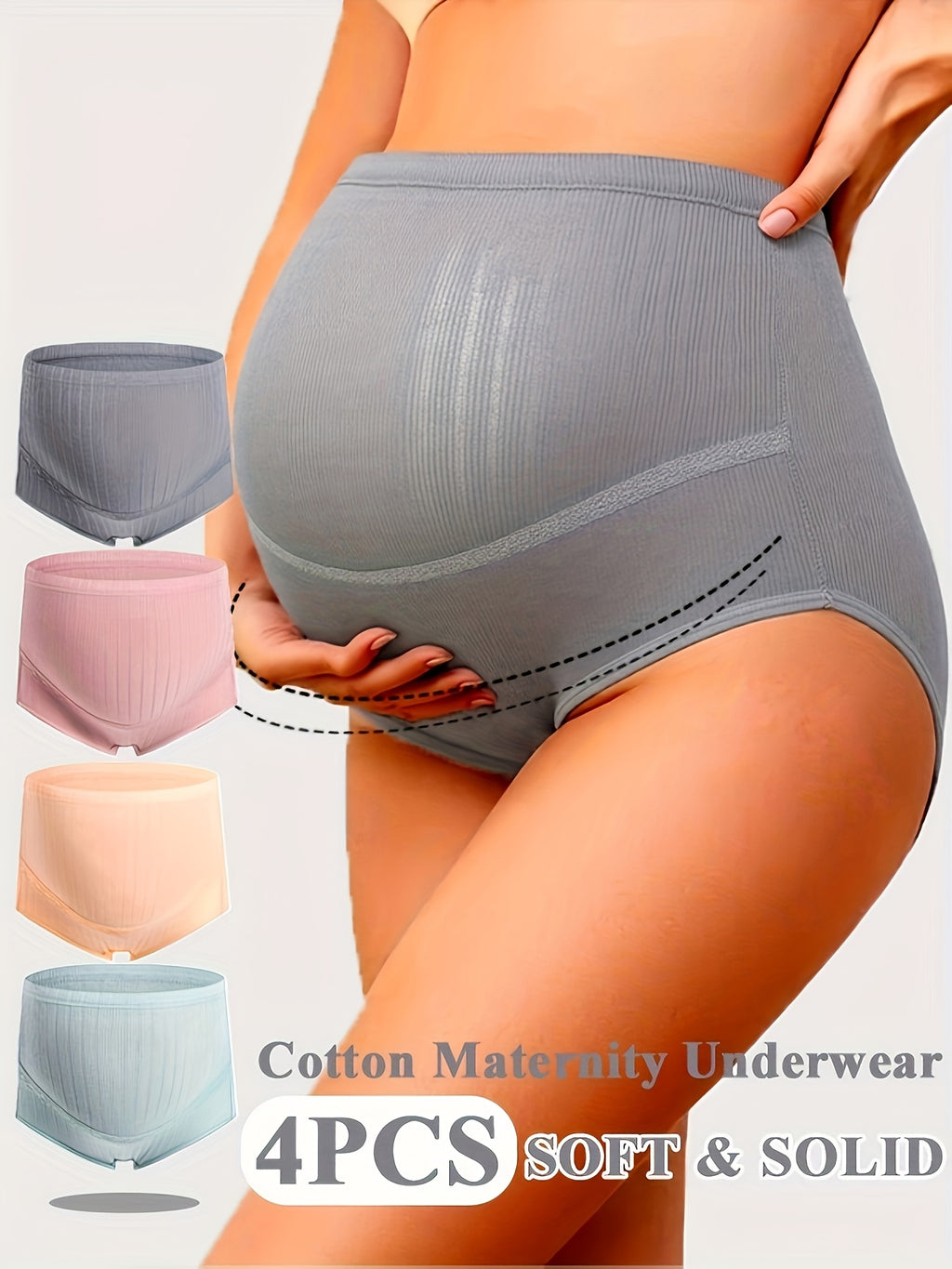 Maternity Underwear Set 4 Pack Women Seamless Lace Trim Mid Rise Pregnancy Panties Soft Stretch Comfortable Briefs