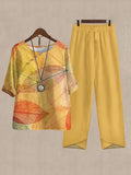 2pcs Set Women Round Neck Mid-Sleeve Top & Trousers | Comfortable Elegant Casual Suit Outfit Spring Summer