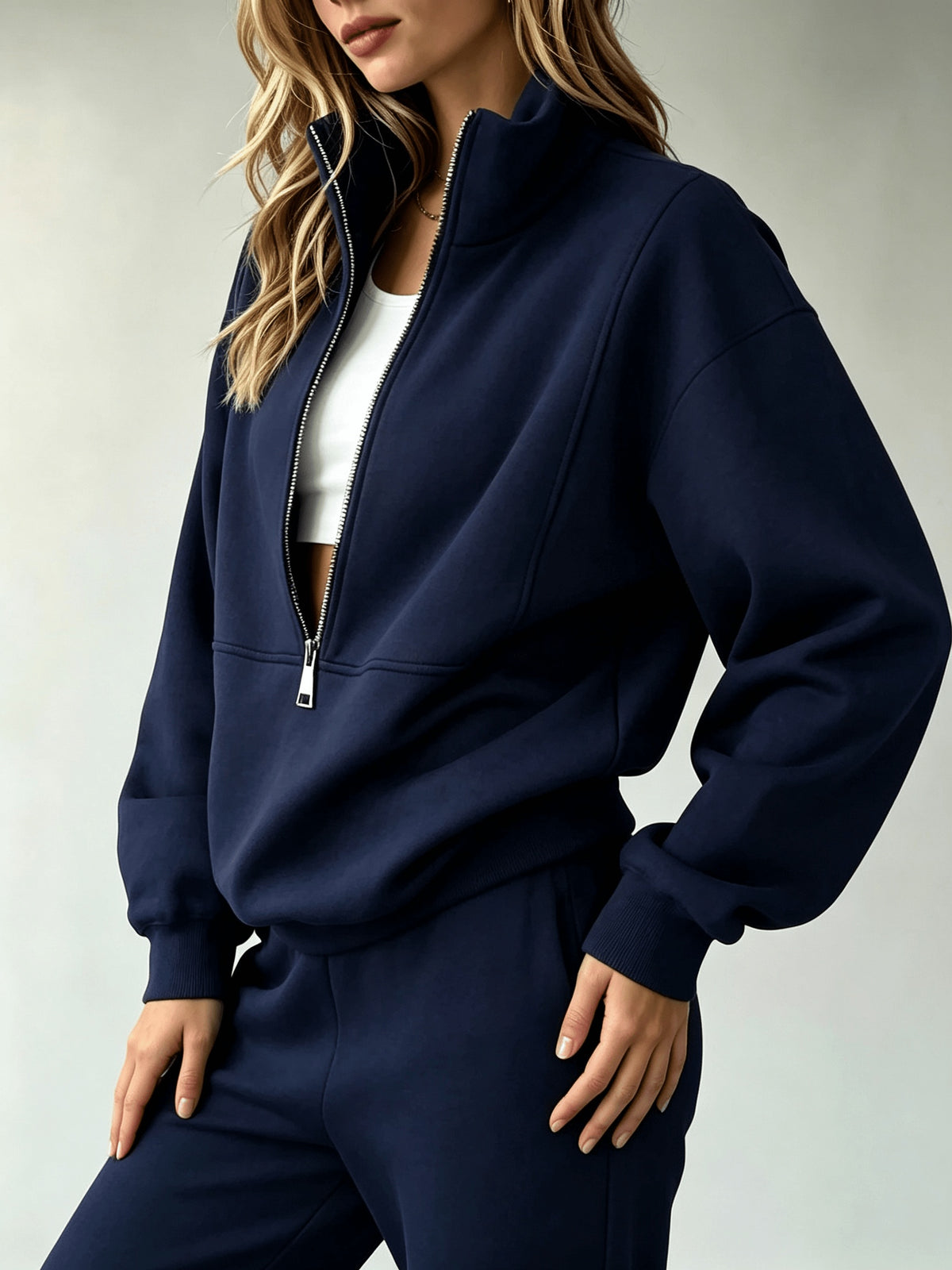 Tracksuit Set Women Half-Zip Sweatshirt and Loose Cuffs Pants 2 Piece Casual Soft Stretchy Relaxed Fit Fitness Commute Daily Outfit S-XXL