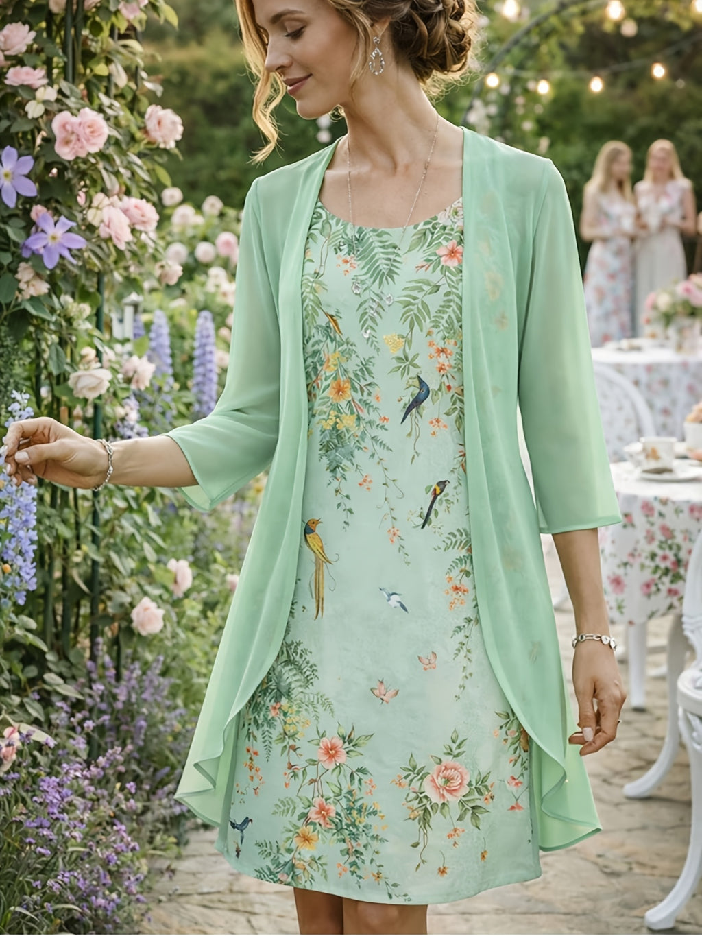 Women's 2-Piece Chiffon Dress Set Elegant Matching Top & Skirt Spring Summer Casual to Evening Wear