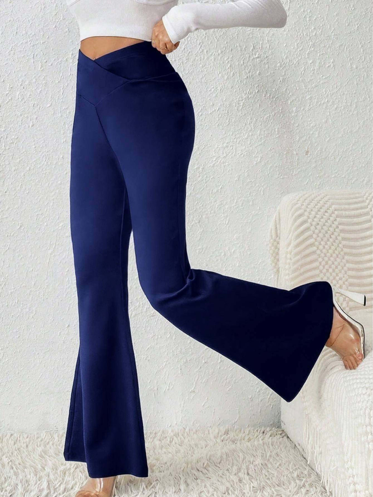 Slim Fit Flared Bell Bottom Pants Women Branch Print Wide Leg Trousers Casual Multicolor S-XL