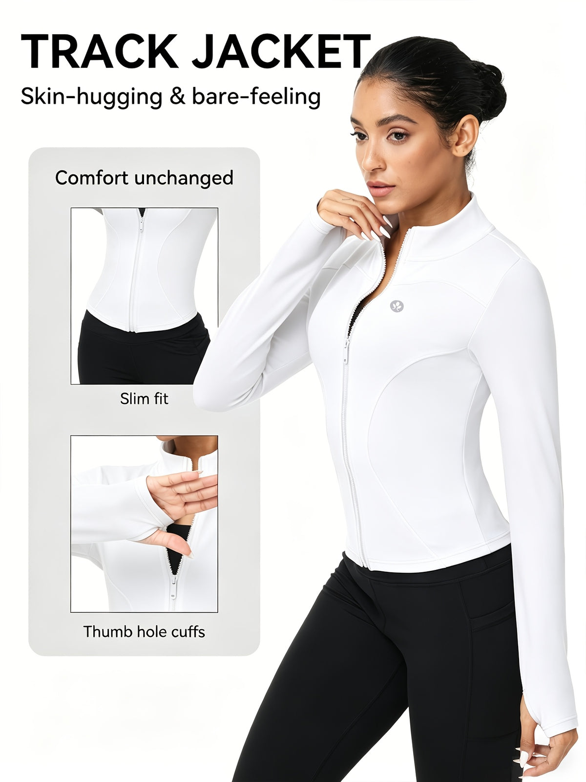 Women Zip Up Workout Jacket Thumb Holes Lightweight Moisture Wicking Slim Fit Sportswear Black Camel S-XL