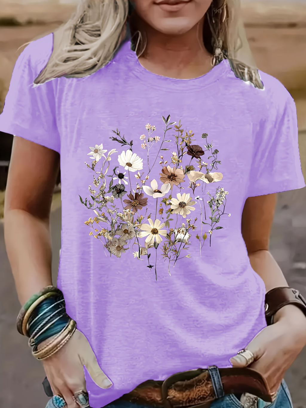 Geometric Print Crew Neck T-Shirt Women Casual Short Sleeve Stretch Knit Graphic Tee Light Airy Spring Summer Fall S-XXL