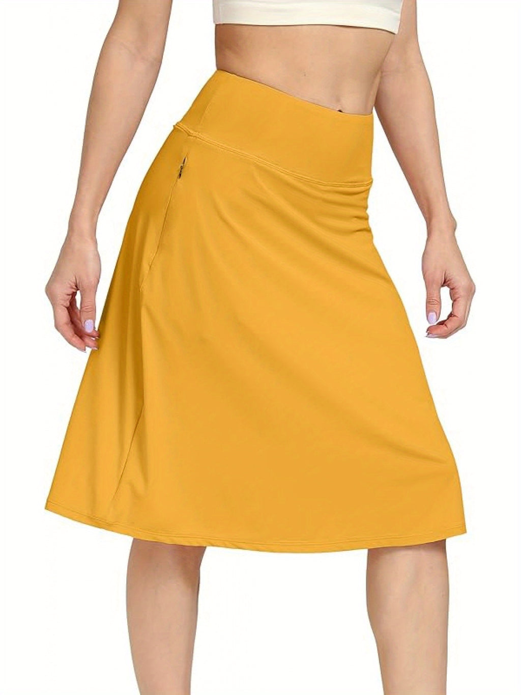 Women's Office Midi Skirt Built-in Shorts Hidden Drawstring Zip Pocket Business Casual Skirt with Shorts Lining Versatile Everyday