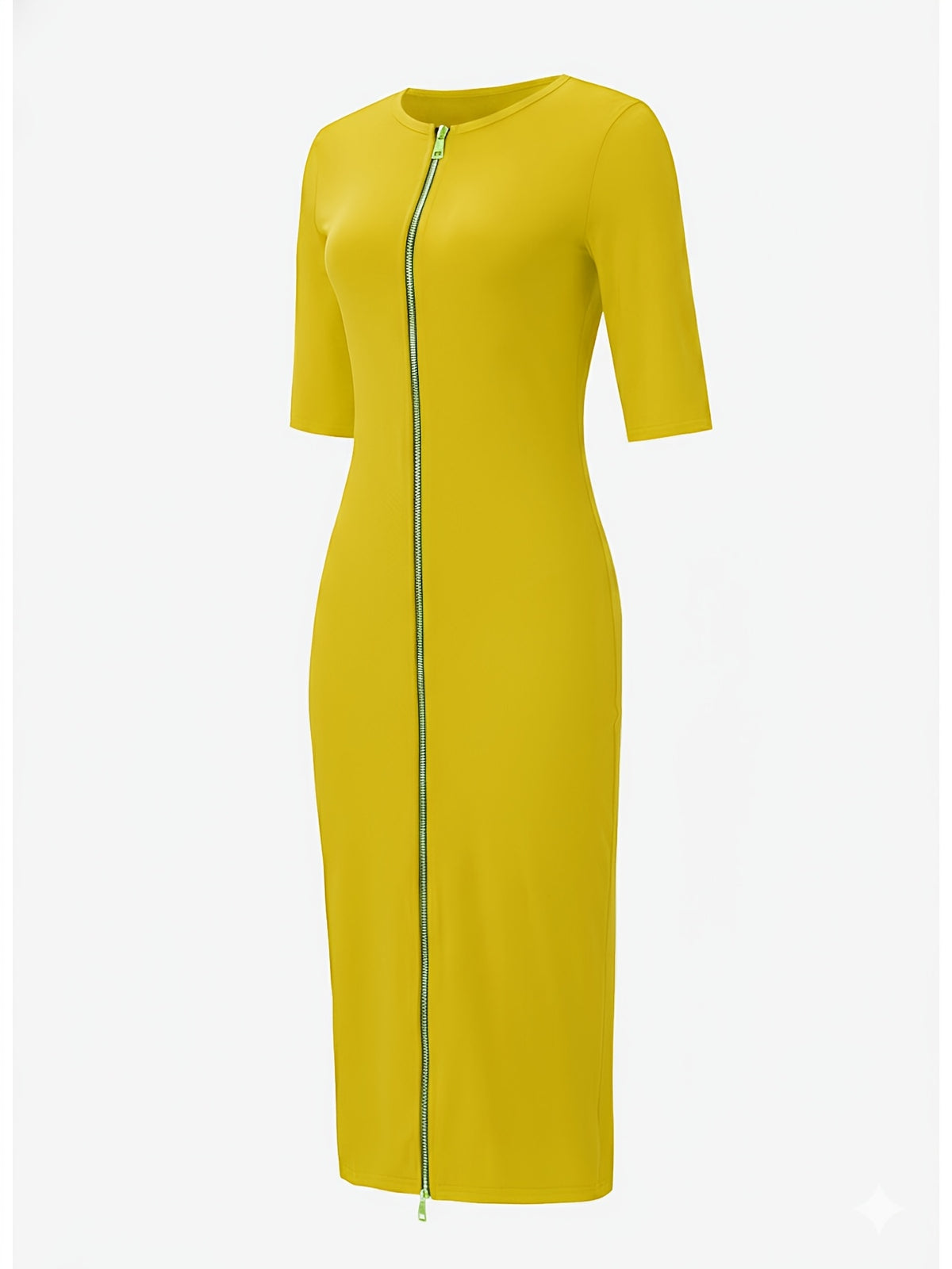 Women's Slim Fit Boat Neck Zipper Dress Short Sleeve Elegant Mid-Length Casual Dress Spring Summer Autumn