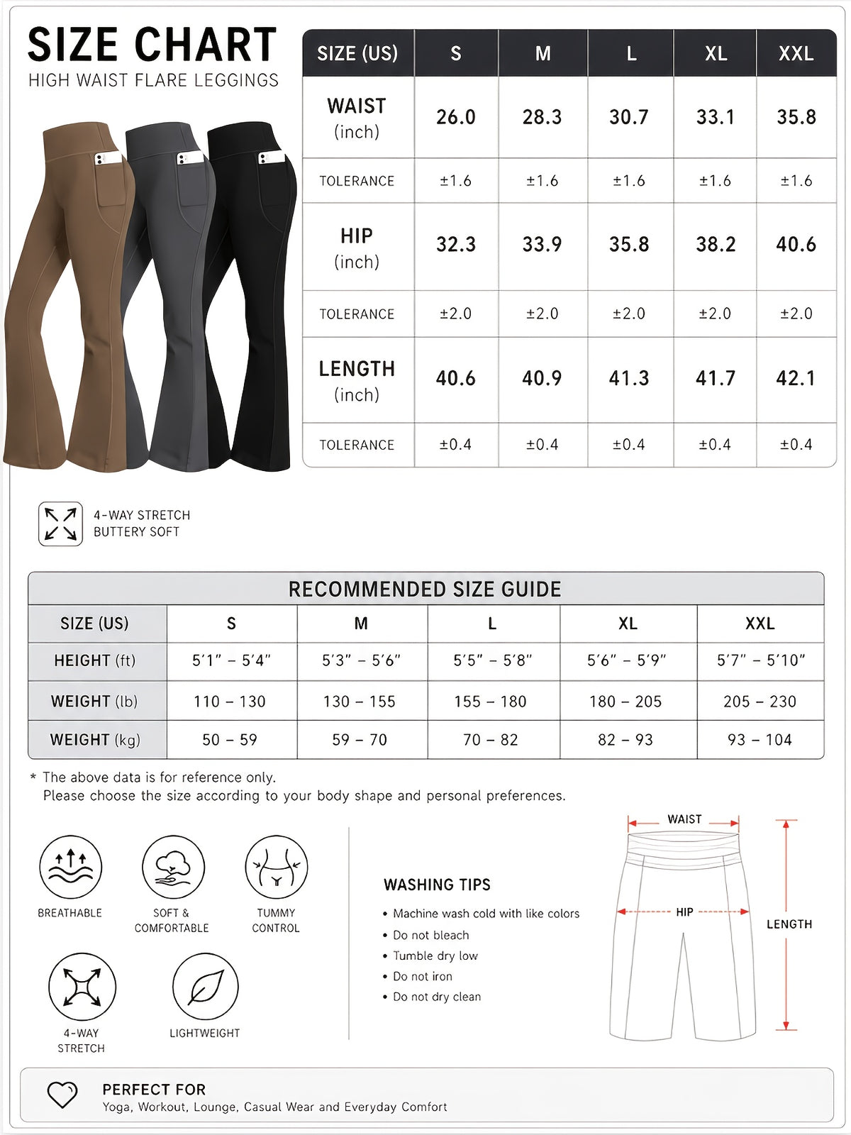 Bell Bottom Flare Leggings Women 3 Pack High Waist Tummy Control Butt Lifting Quick Dry Workwear Casual Flare Pants S-XXL