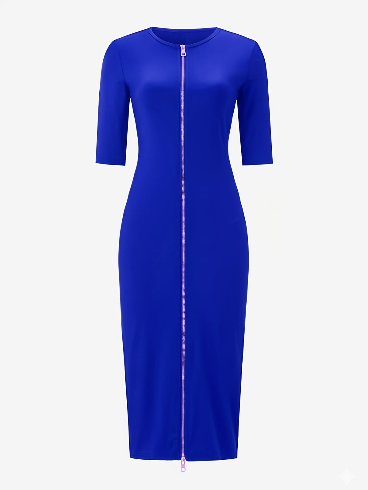 Women's Slim Fit Boat Neck Zipper Dress Short Sleeve Elegant Mid-Length Casual Dress Spring Summer Autumn