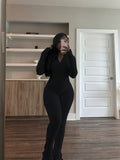 Women's 2-Piece Set Long Sleeve Top and Micro Flared Pants Sexy Casual Tight Outfit for Home and Outdoor