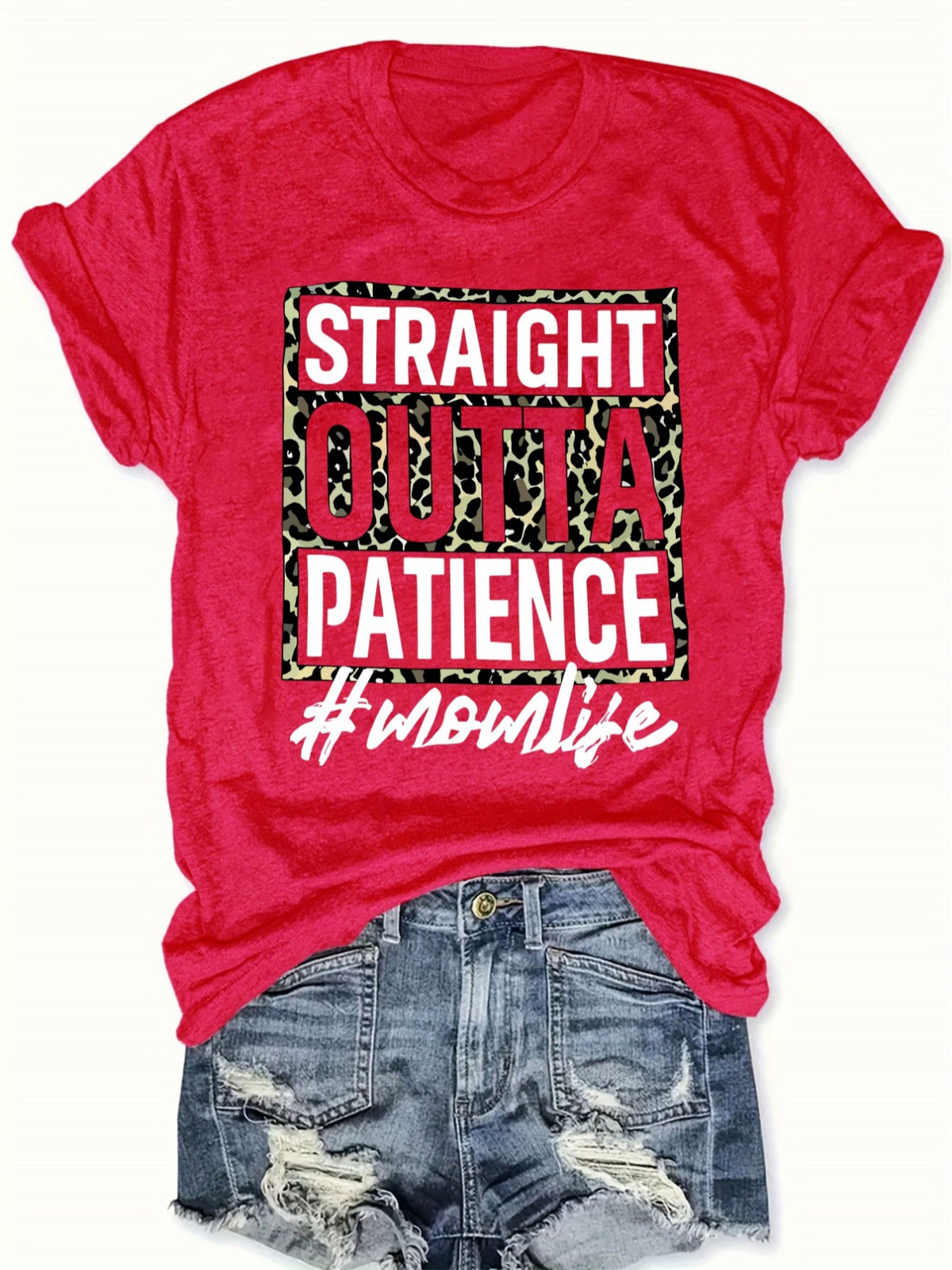 Patience Is Worn Out Slogan T-Shirt Women Crew Neck Short Sleeve Geometric Print Casual Graphic Tee Polyester Mid Stretch All Season Funny Statement Top S-XXL