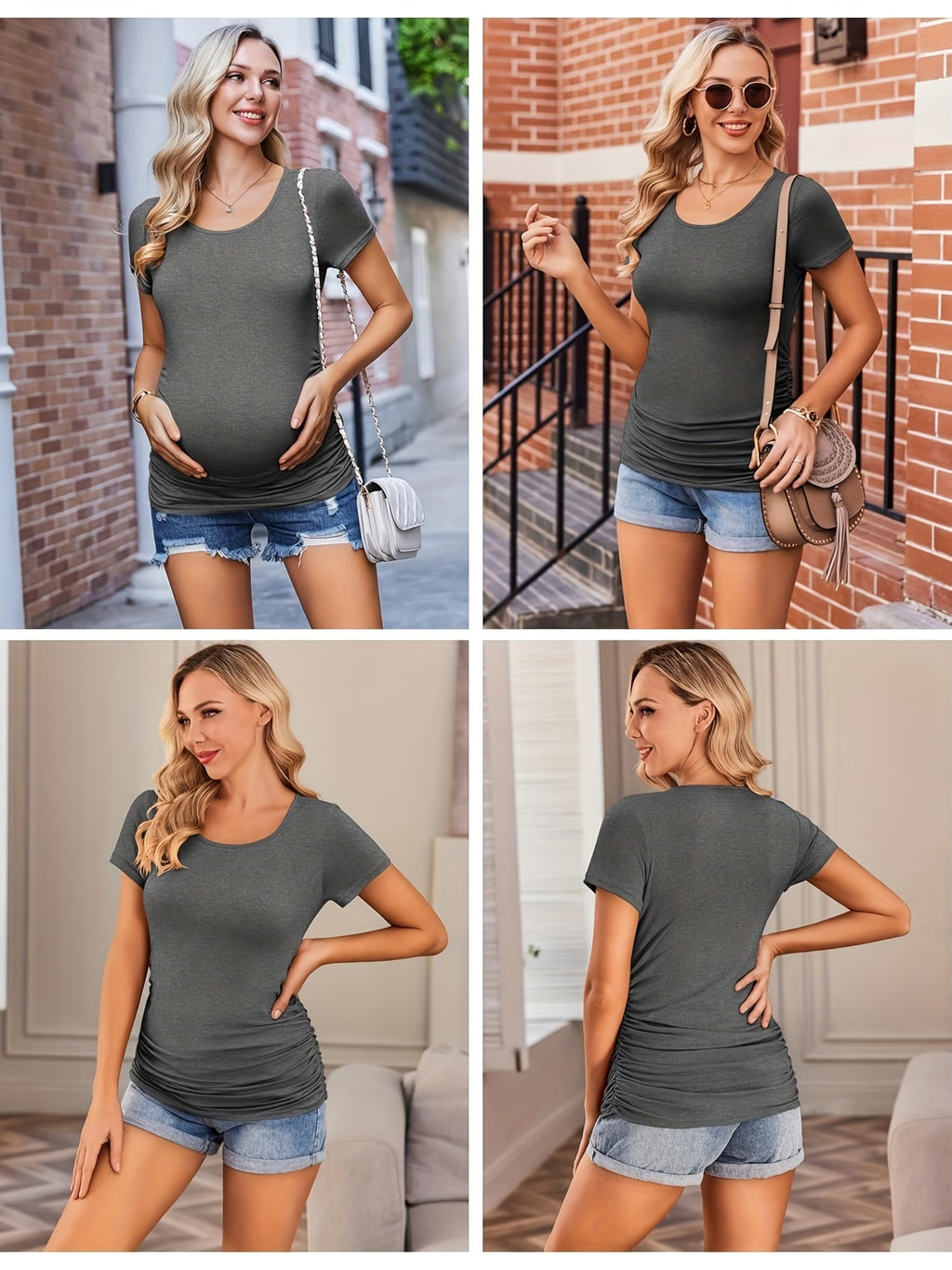 Maternity Shirts 3 Pack Women Side Ruched Pregnancy Tee Tops Tunic Blouse Casual Comfortable Mama Clothes