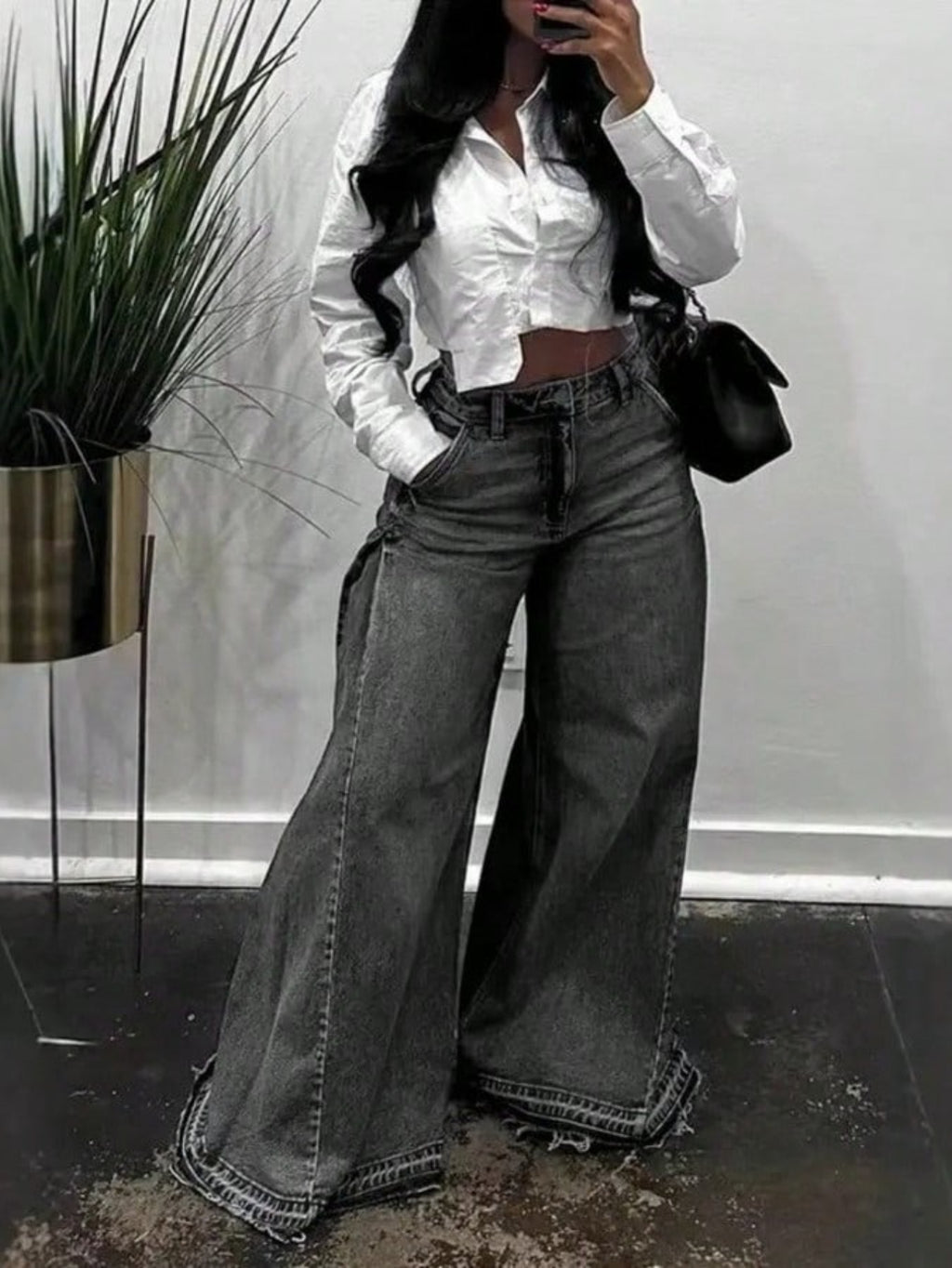 Wide Leg Jeans Women High Waist Flared Denim Pants Baggy Loose Fit Frayed Raw Hem Casual Streetwear All-Season S-XXL