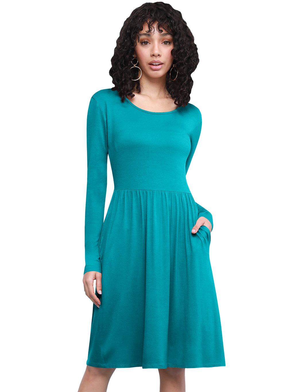 Long Sleeve Flowy Dress with Pockets Women Casual Soft Breathable Relaxed Fit Everyday Dress 18 Colors S-XXL