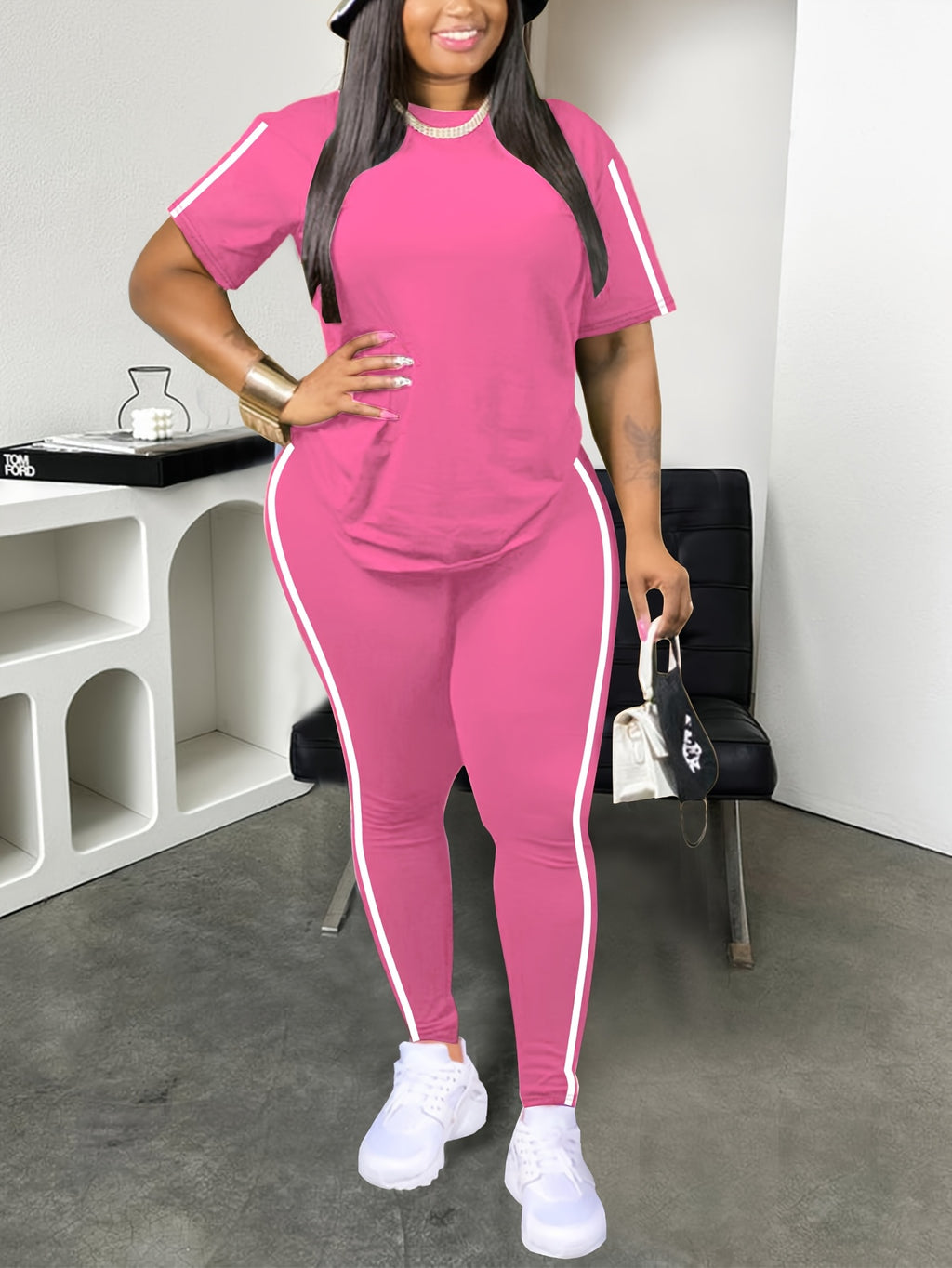 Round Neck Top and Pants Set Women Spring Summer Home Casual Lounge 2 Piece Matching Outfit Comfortable S-XXL