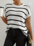 Black White Stripe Pullover Sweater Women Loose Fit All-Season Elegant Knit Top | Classic Horizontal Stripe Chic Blouse for Casual Formal Party Daily Wear