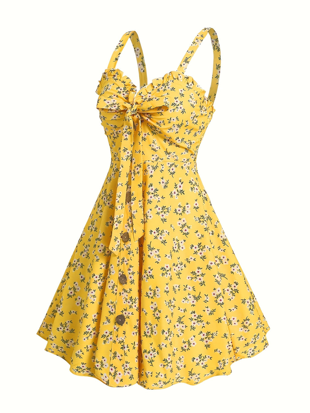 Floral Print Ruffle Bowknot Empire Waist Sleeveless Mini A-Line Dress Women Summer Vacation Beach