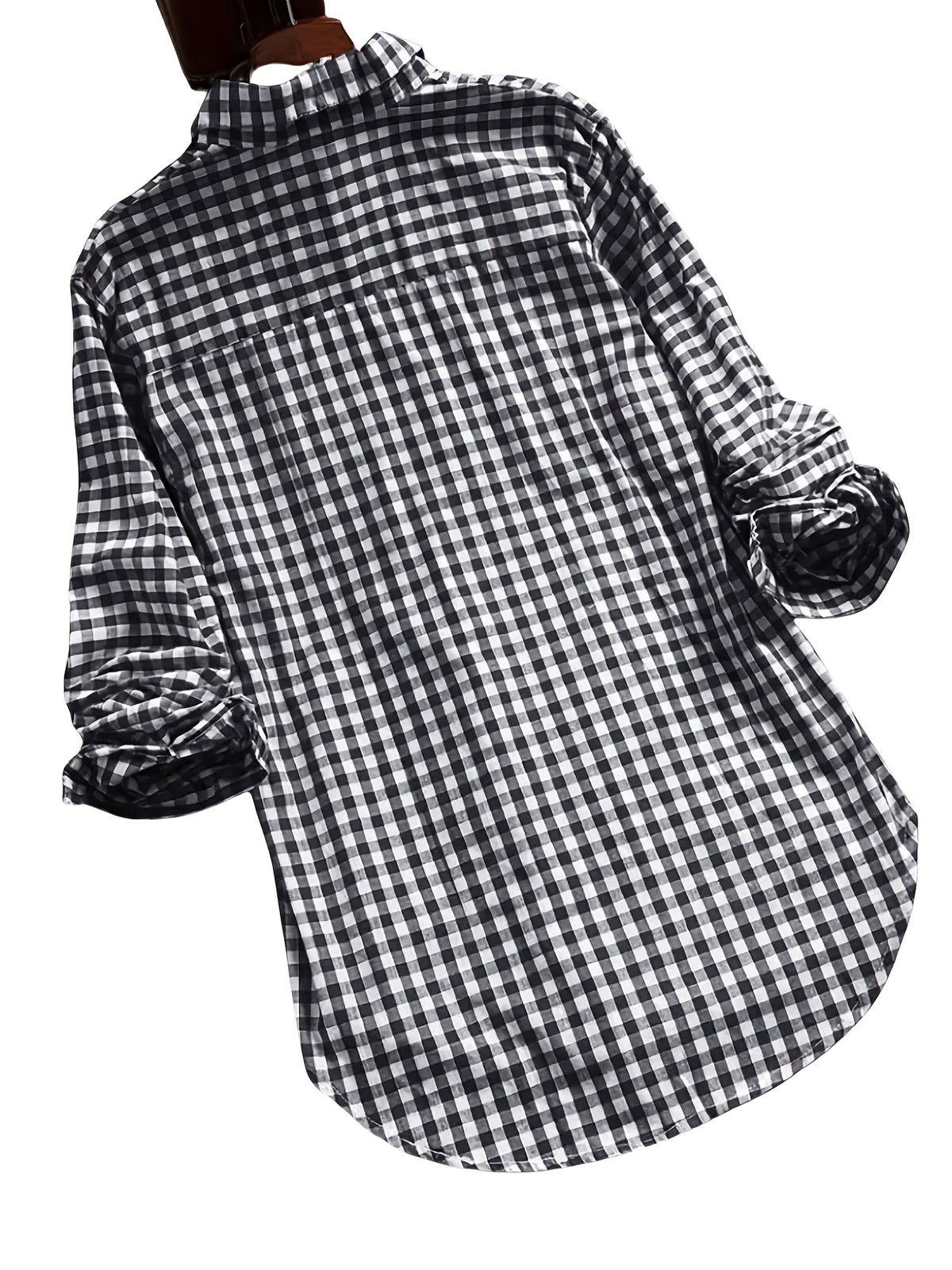 Plaid Checkered Button-Up Shirt Women Long Sleeve Lapel Collar Viscose Blend Casual All Season Versatile Blouse for Women