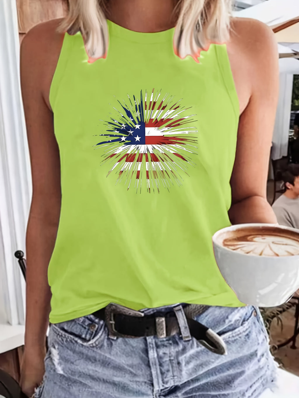 Print Vest Top Women Crew Neck Casual Everyday Sleeveless Tank Shirt Lightweight Summer Streetwear