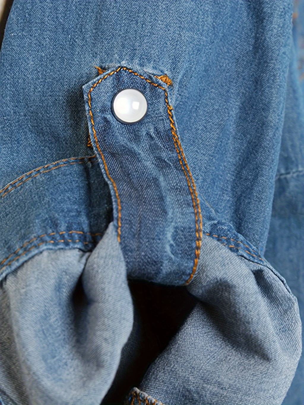 Women's Roll-Up 3/4 Sleeve Tie Front Knot Shirt Chambray Denim Crop Top Button Detail White Blue XS-XXL