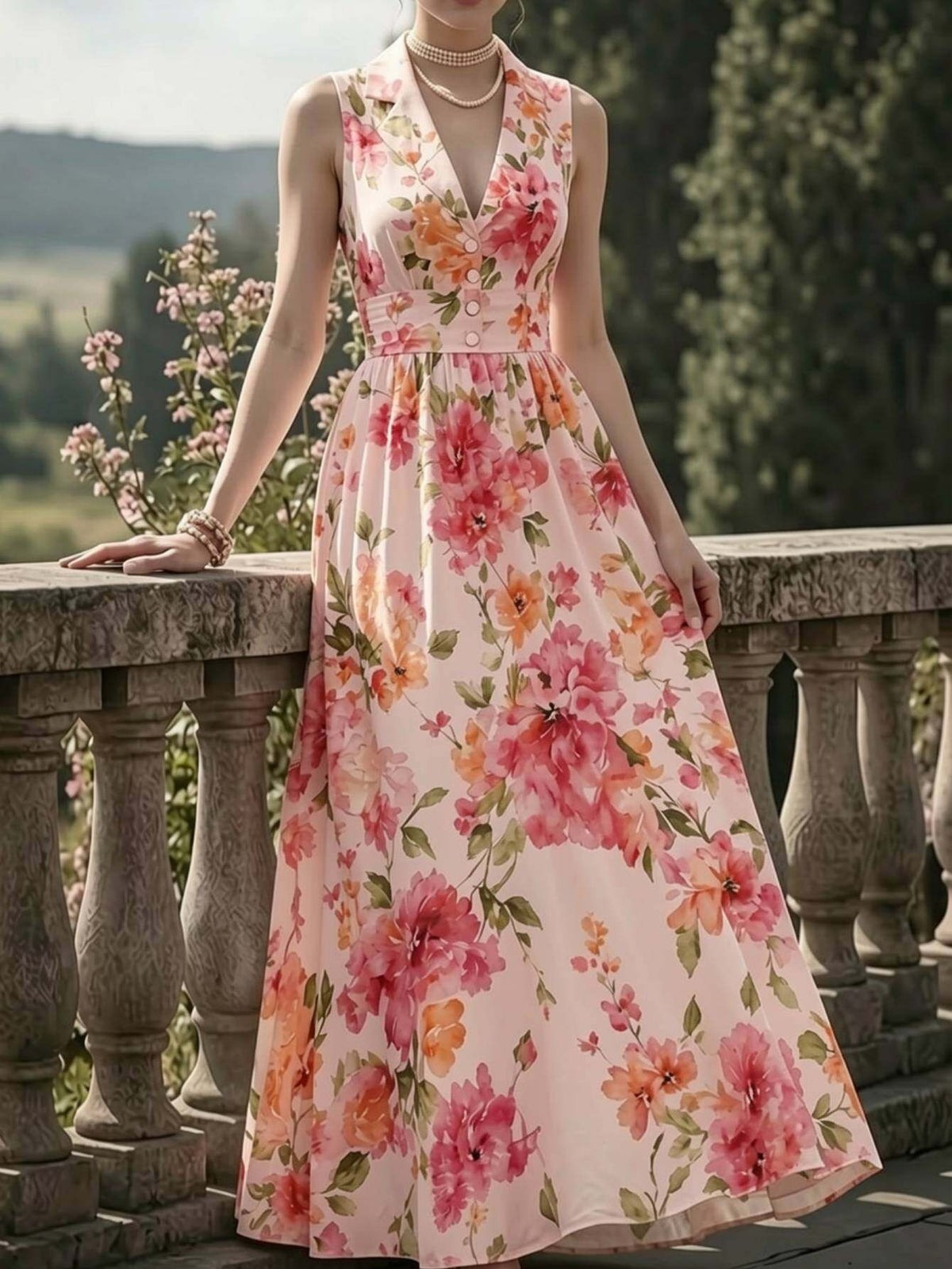 Vintage Print Lapel Dress Women Sleeveless Waist-Cinching Elegant A-Line Dress Spring Summer Date Afternoon Tea Semi-Formal Dress S-XXL