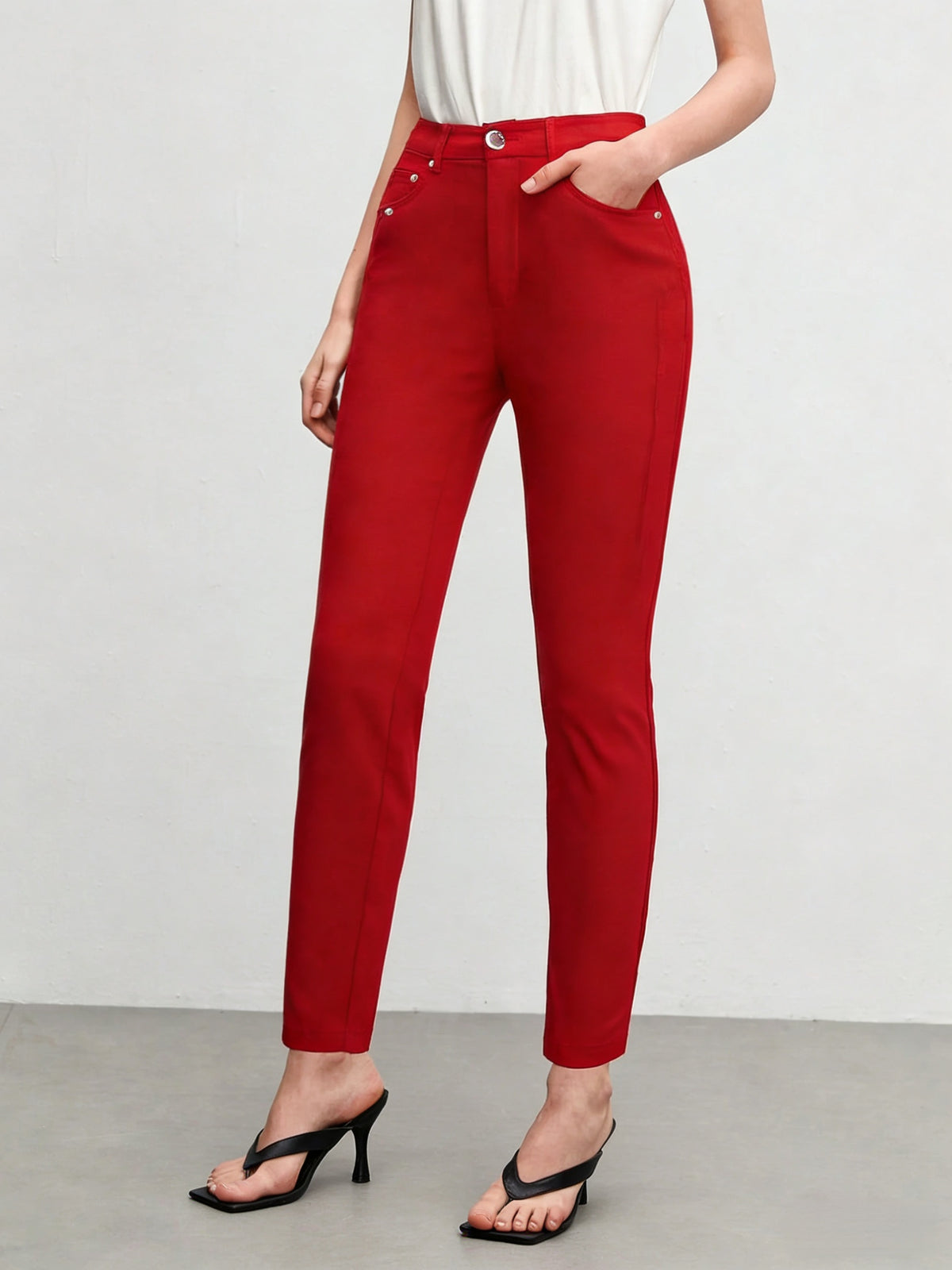 Women's Slim-Fit Stretchy Jeans Casual All Season Red Black Khaki Deep Blue S-XXL
