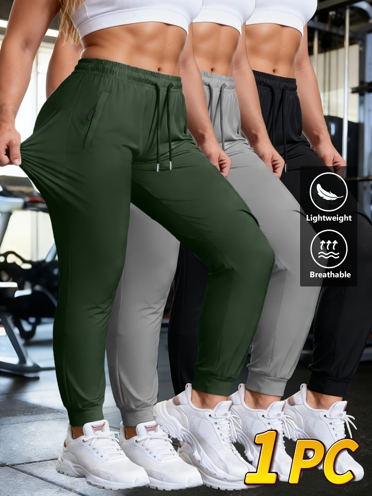 Women's Quick Dry Jogger Pants Lightweight High Stretch Drawstring Waist Side Pockets Loose Fit Tapered Trousers - Gym Running Daily Wear All Season Bottoms