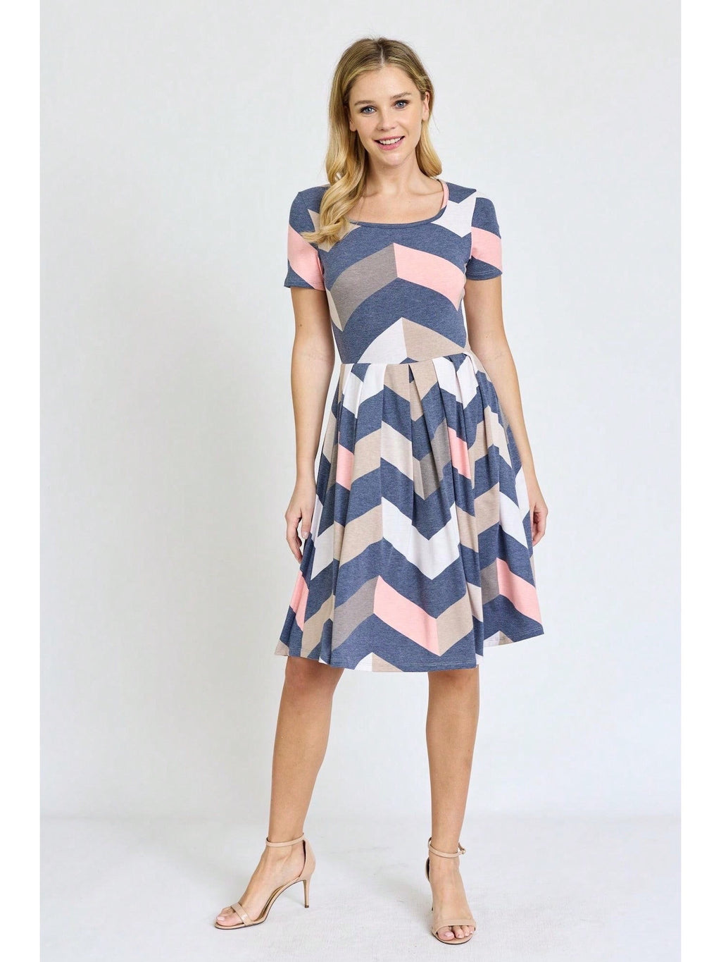 Paisley Floral Swing Dress Women Chevron Stripe Patchwork Pleated Square Neck Elastic Waist Midi Casual Plus Size S-3X