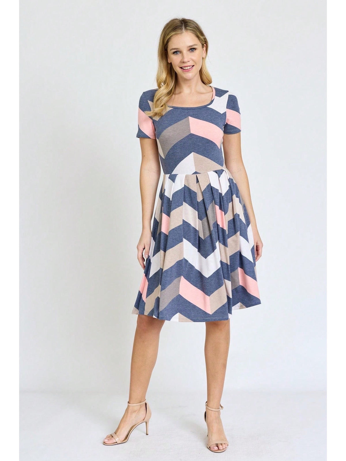 Paisley Floral Swing Dress Women Chevron Stripe Patchwork Pleated Square Neck Elastic Waist Midi Casual Plus Size S-3X