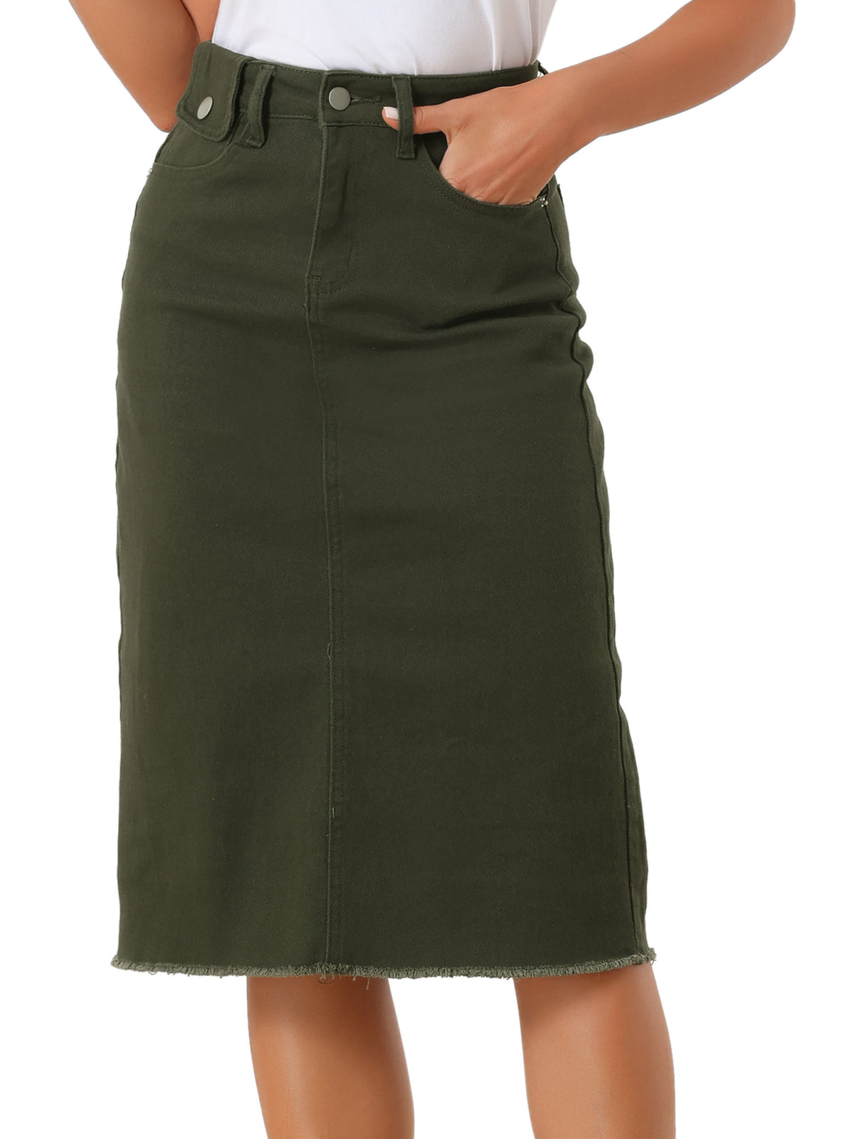 High Waist Denim Midi Skirt Women A-Line Back Slit Stretch Casual Jean Skirt Raw Hem Flared Spring Summer 2025
