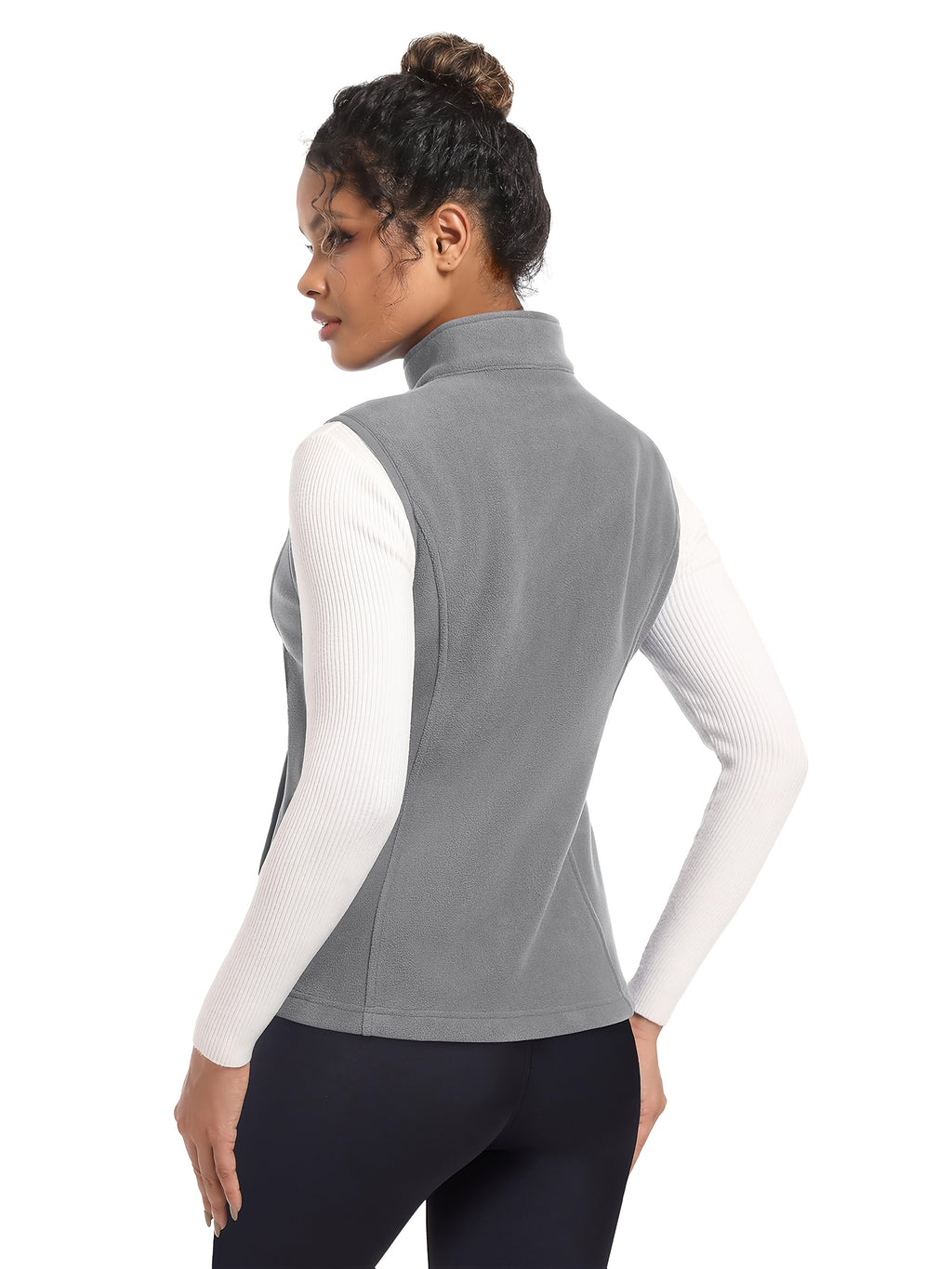 Women's Fleece Zip Vest Lightweight Warm Sleeveless Jacket Stand Collar 4 Pockets Windproof Outdoor Vest S-XXL