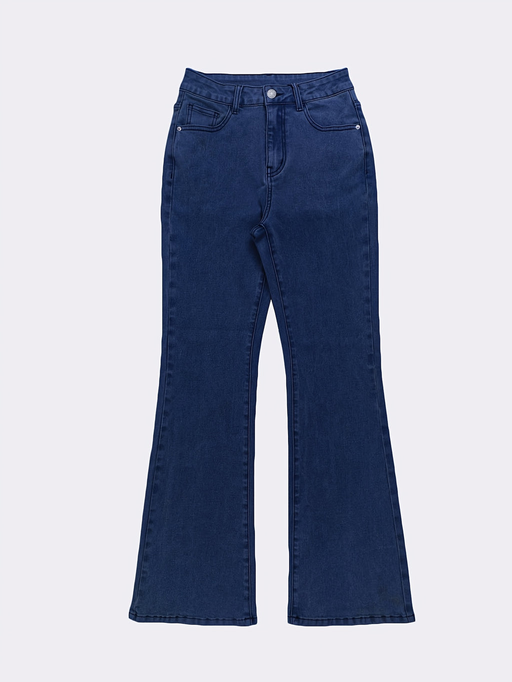 High Waist Stretch Flare Jeans Women Wide Leg Pants with Pockets – Solid Color Street Style, All-Season Comfortable Denim, Machine Washable