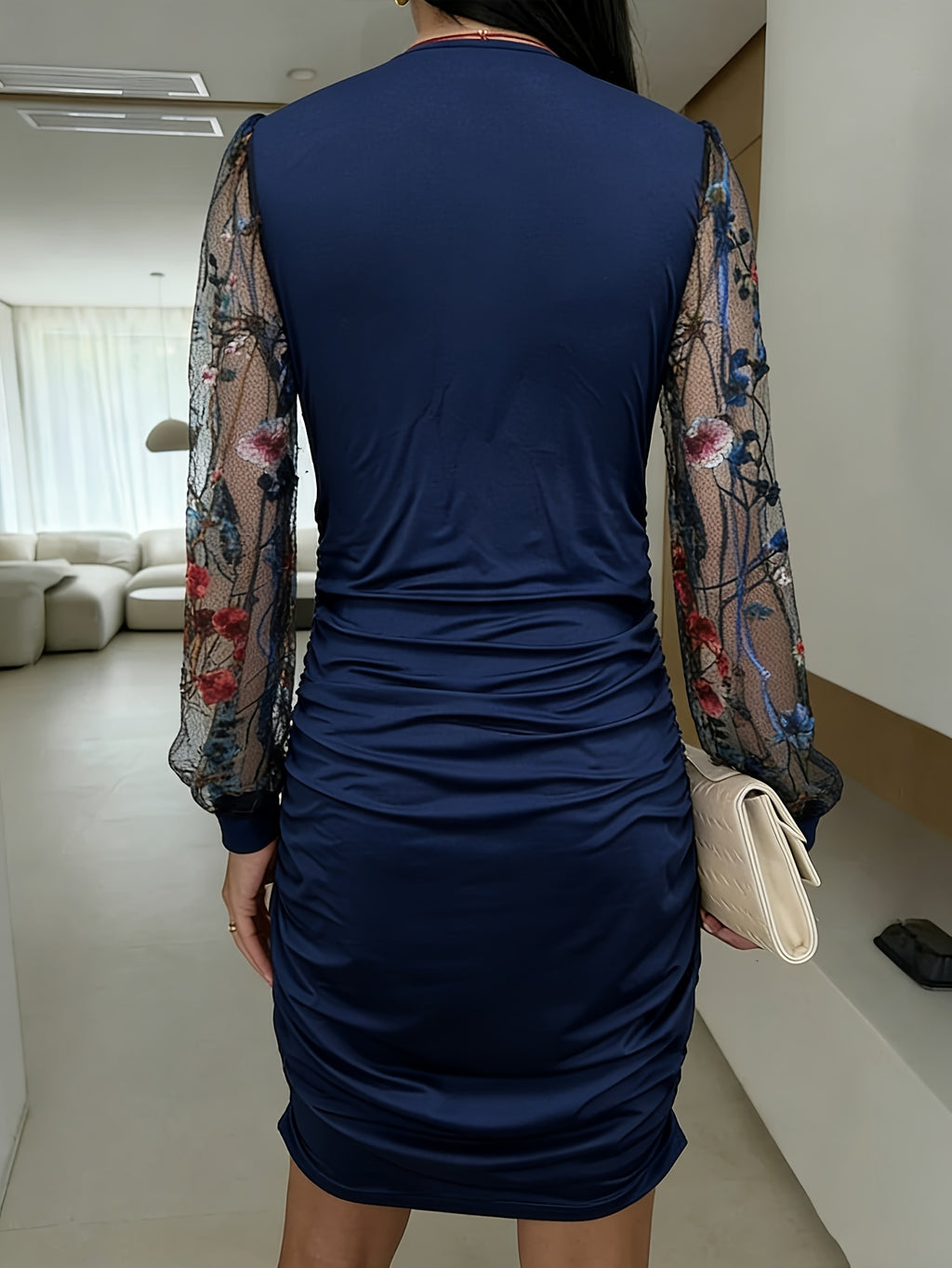 V-Neck Bodycon Dress Women High Waist Long Sleeve Criss Cross Elegant Knit Stretch Dress Spring Fall Party Evening S-XXL