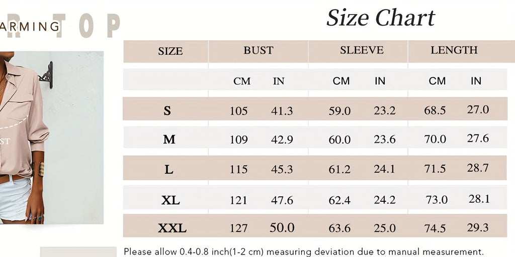 Women's V-Neck Button Down Blouse Slim Fit Lapel Collar Long Sleeve Work Shirt with Chest Pocket Roll-Up Cuffs