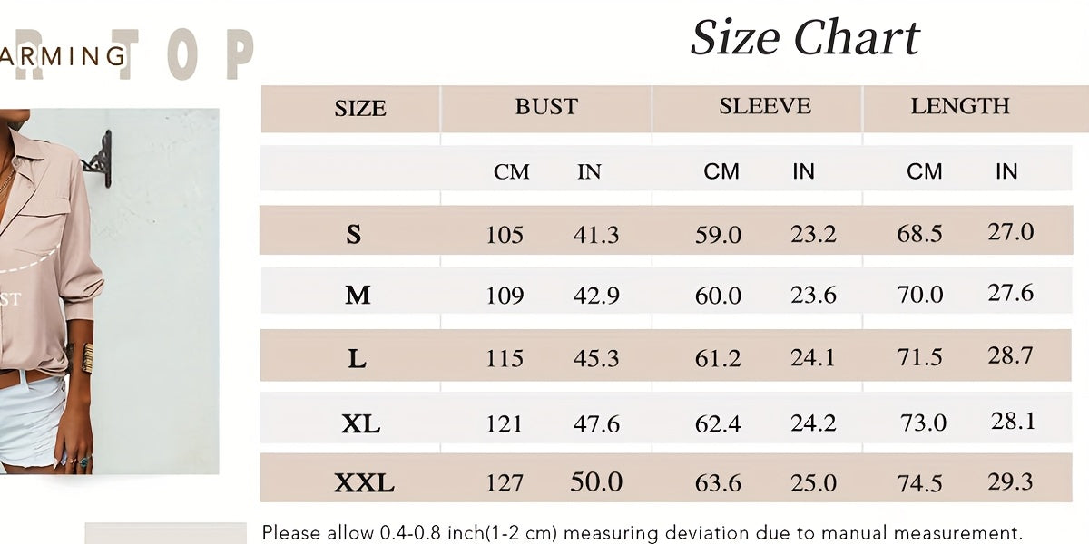 Women's V-Neck Button Down Blouse Slim Fit Lapel Collar Long Sleeve Work Shirt with Chest Pocket Roll-Up Cuffs