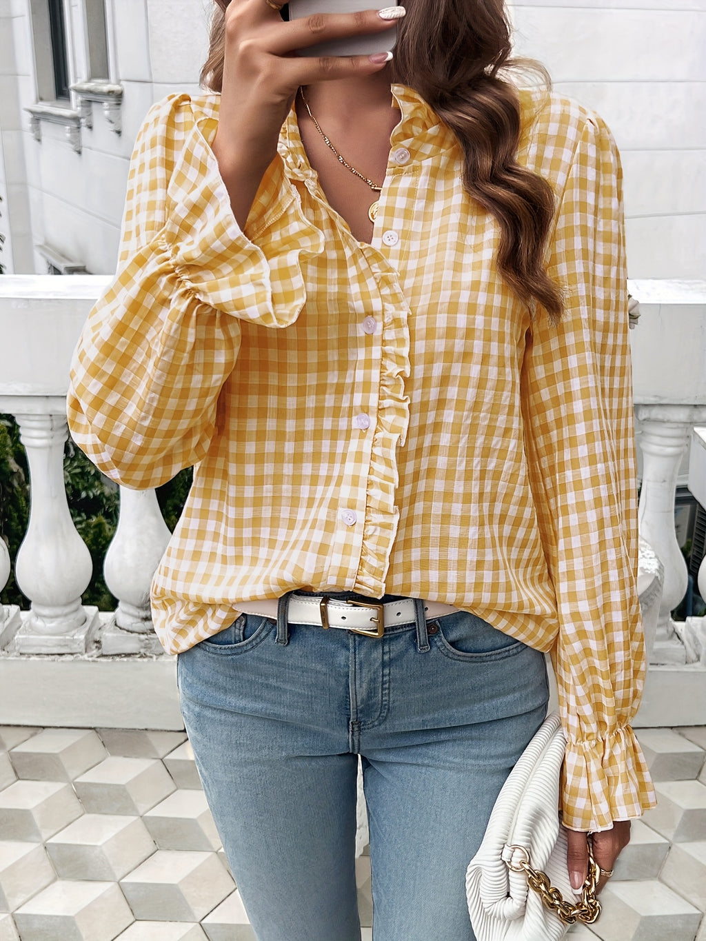 Women's Professional Business Blouse French Contrast Button-Down Shirt Fall Winter Office Top