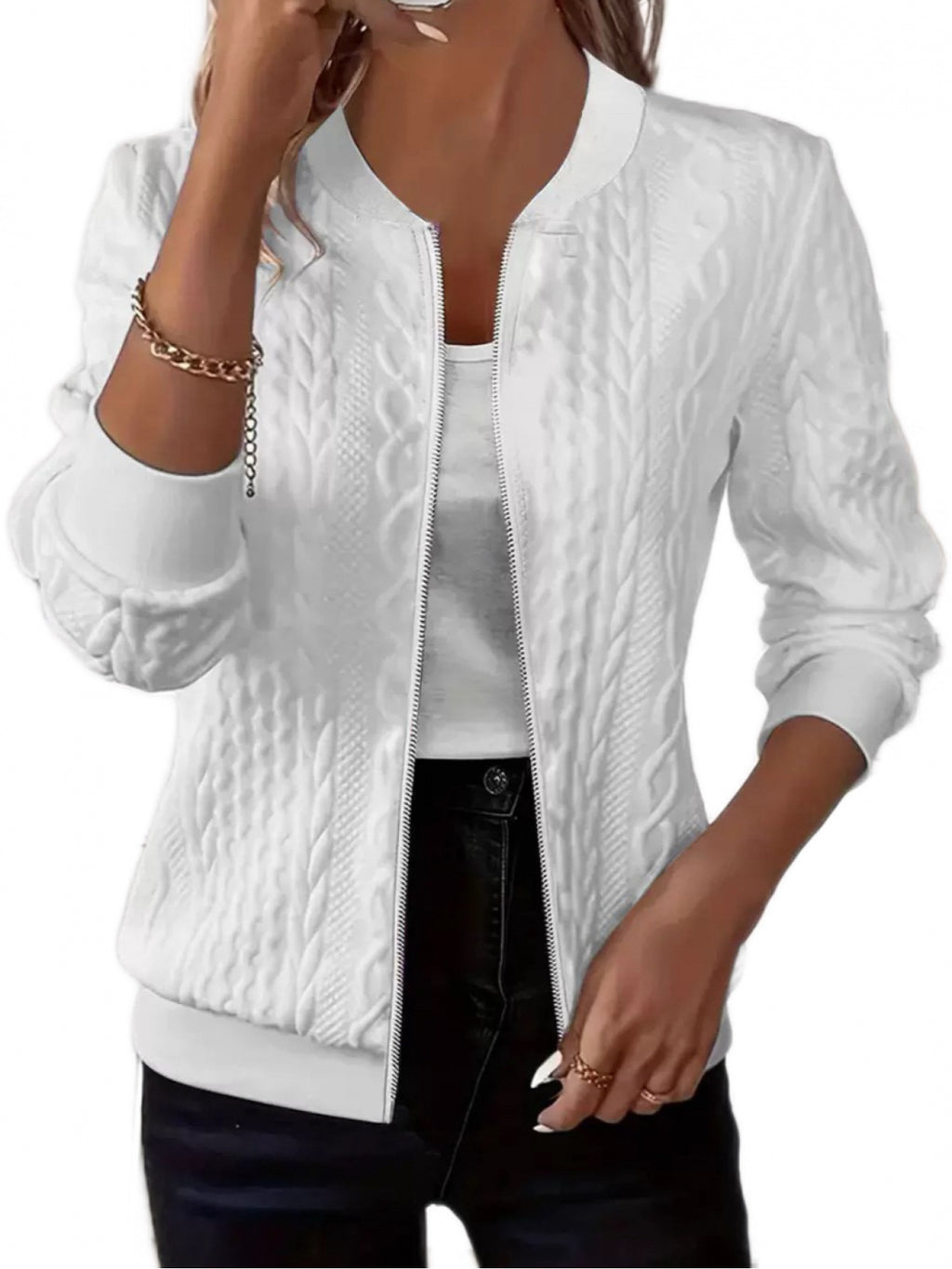 Solid Zip Up Baseball Collar Jacket for Women, Chic Woven Fabric Spring Fall Coat, Versatile Casual to Formal Machine Washable Outerwear, Elegant Lightweight Layer