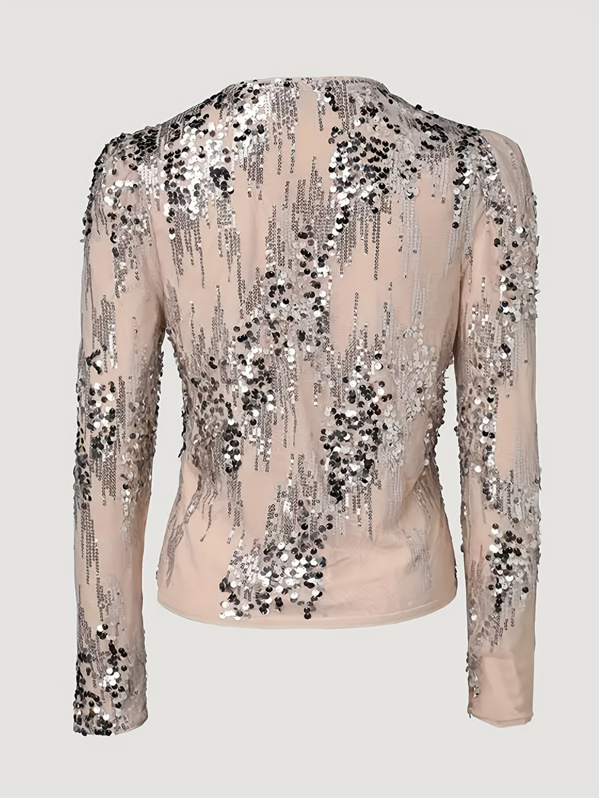 Sequined Zipper Short Jacket for Women Long Sleeve Knit Cardigan Coat Party Date Spring Fall