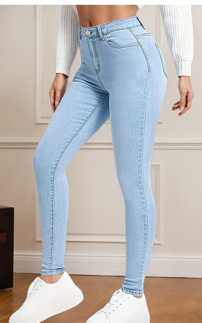 High Rise Slim Fit Blue Jeans Women Stretch Denim Pants Slant Pockets Skinny Casual Fashionable Soft Touch S-XXL