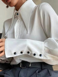 White Button Collar Shirt Women Elegant Oversized Long Sleeve Winter Blouse Professional Casual Solid Color S-XL