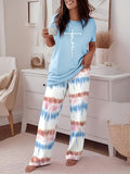 Women's 2 Piece Set Cross Print Short Sleeve Top & Gradient Wide Leg Pants Casual Loose Matching Outfit