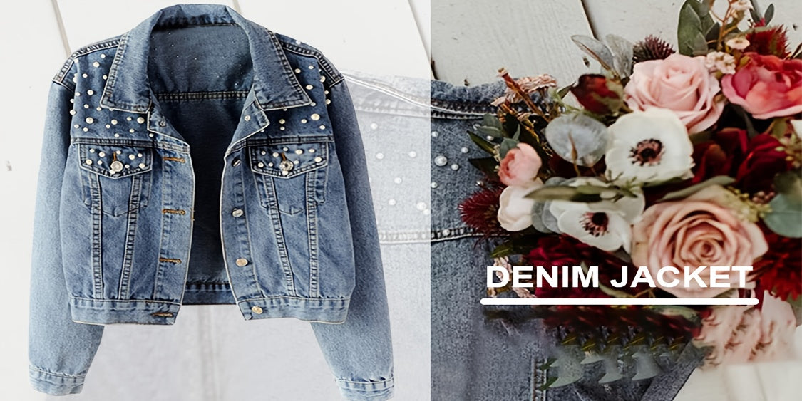 Pearl Neck Elastic Denim Jacket Women Loose Casual Long Coat Raglan Sleeve Lapel Flared Hem Light Blue Spring Autumn Outerwear